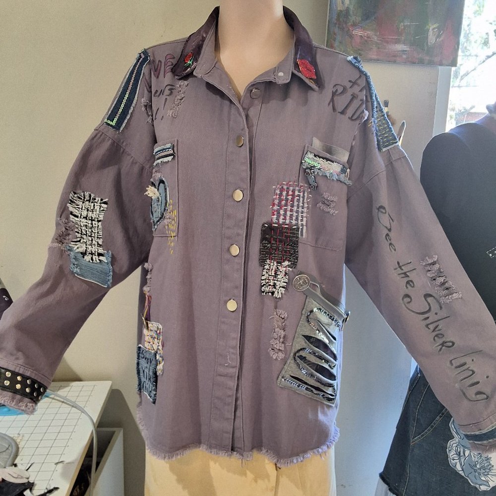 Upcycled Oversized Purple-lilac Denim Shirt XL